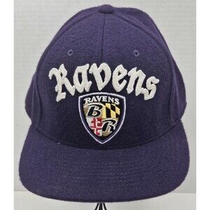 Vintage Baltimore Ravens Hat Reebok Purple Spell Out NFL Football Fitted Sz S/M